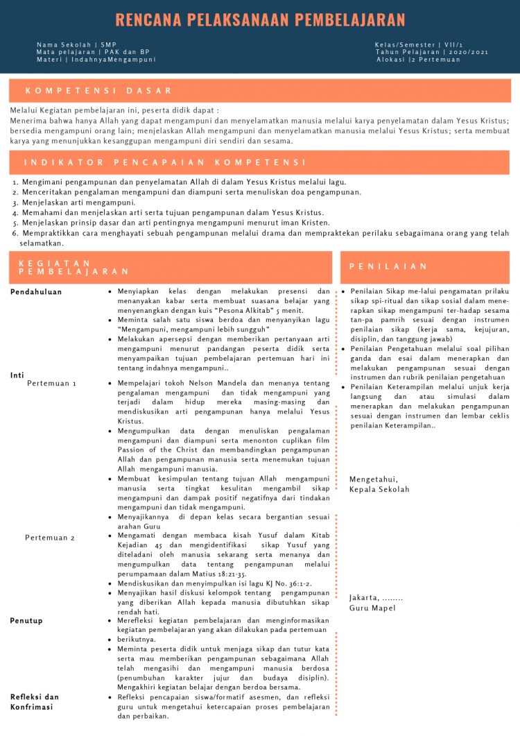 Contoh RPP SMP 1 Lembar – idsch.id