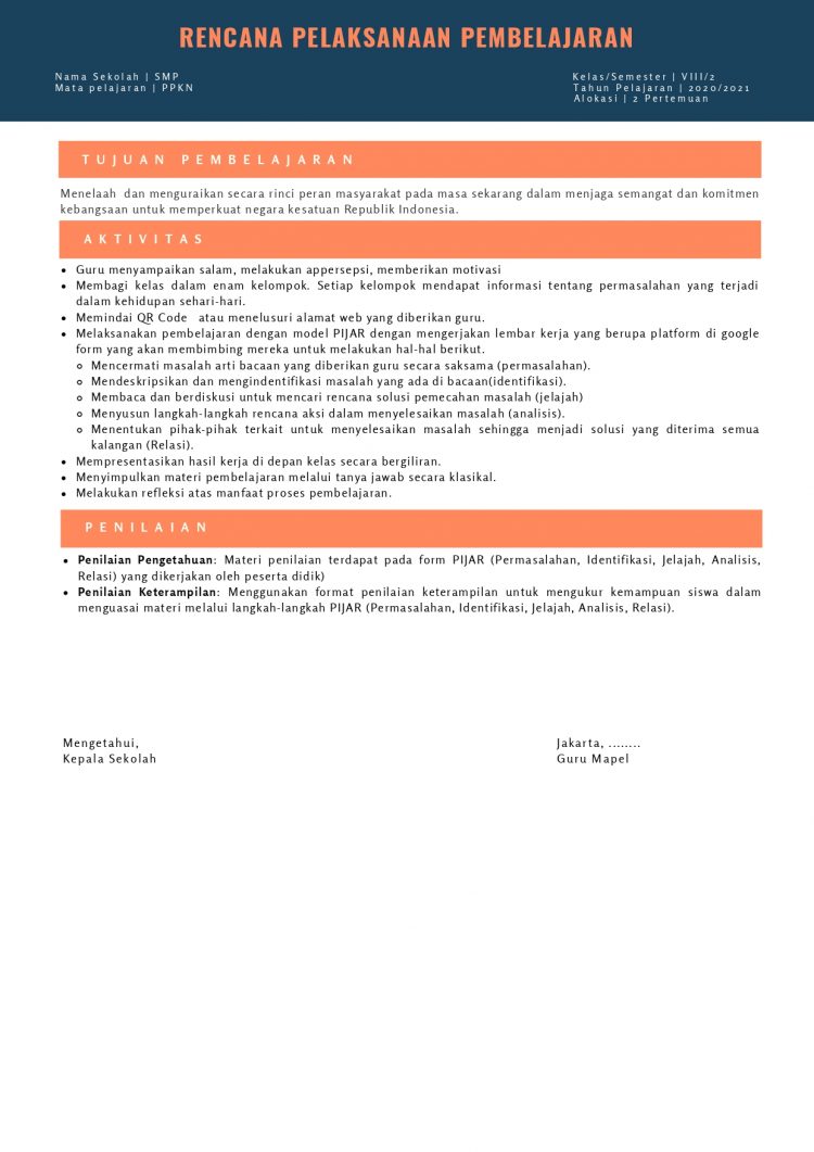 Contoh RPP SMP 1 Lembar