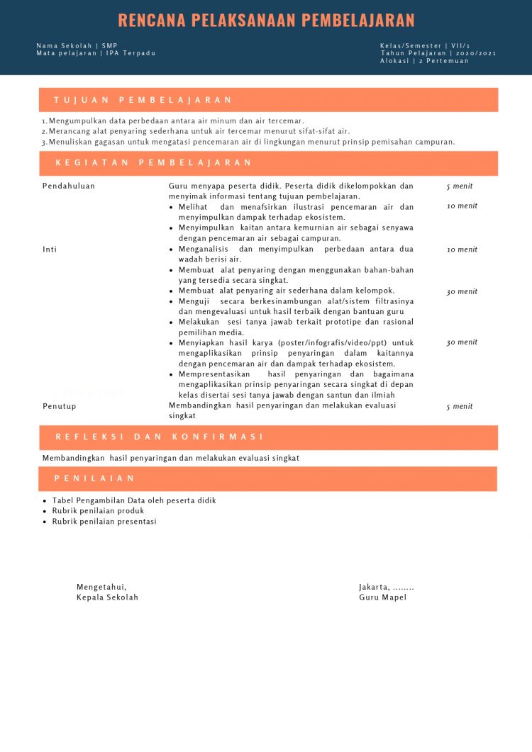 Contoh RPP SMP 1 Lembar