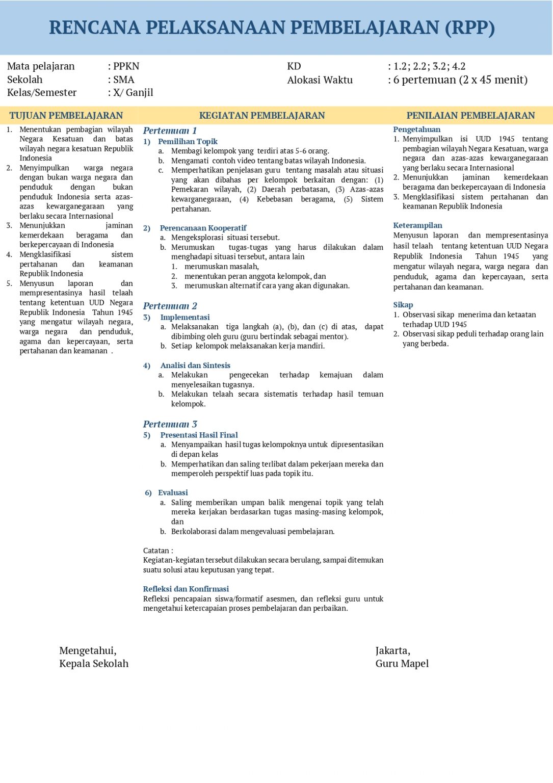 Contoh RPP SMA 1 Lembar – Idsch.id