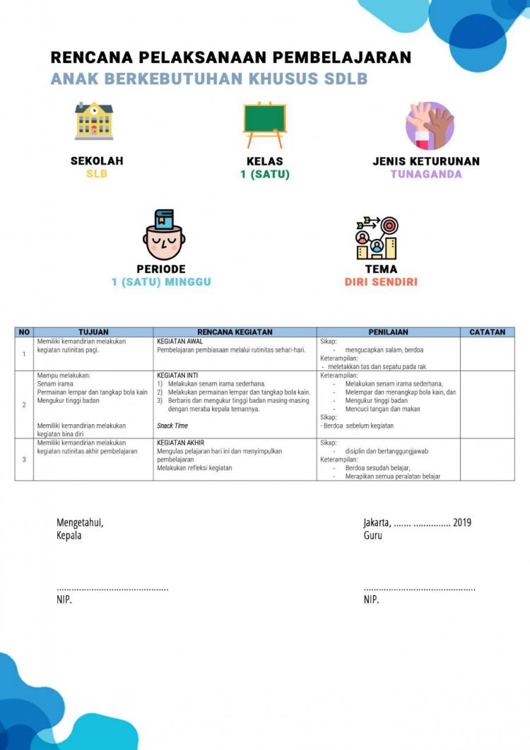 Contoh RPP SLB 1 Lembar