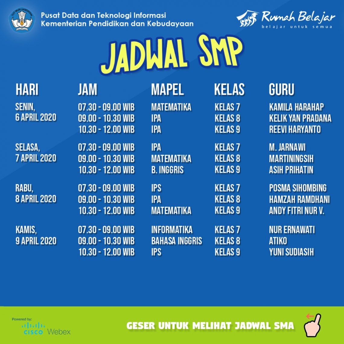 Jadwal Pembelajaran Daring Duta Rumah Belajar Pekan ke-4