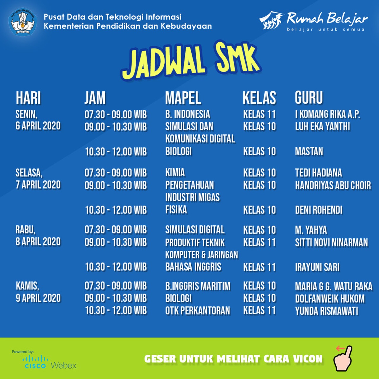 Jadwal Pembelajaran Daring Duta Rumah Belajar Pekan ke-4
